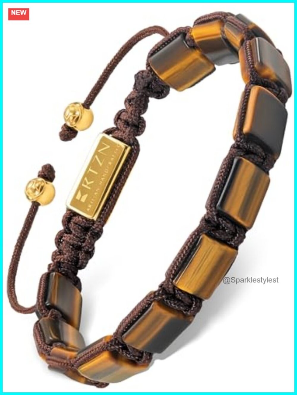 Men's Handcrafted Golden Brown Tiger Eye Beaded Bracelet Adjustable
